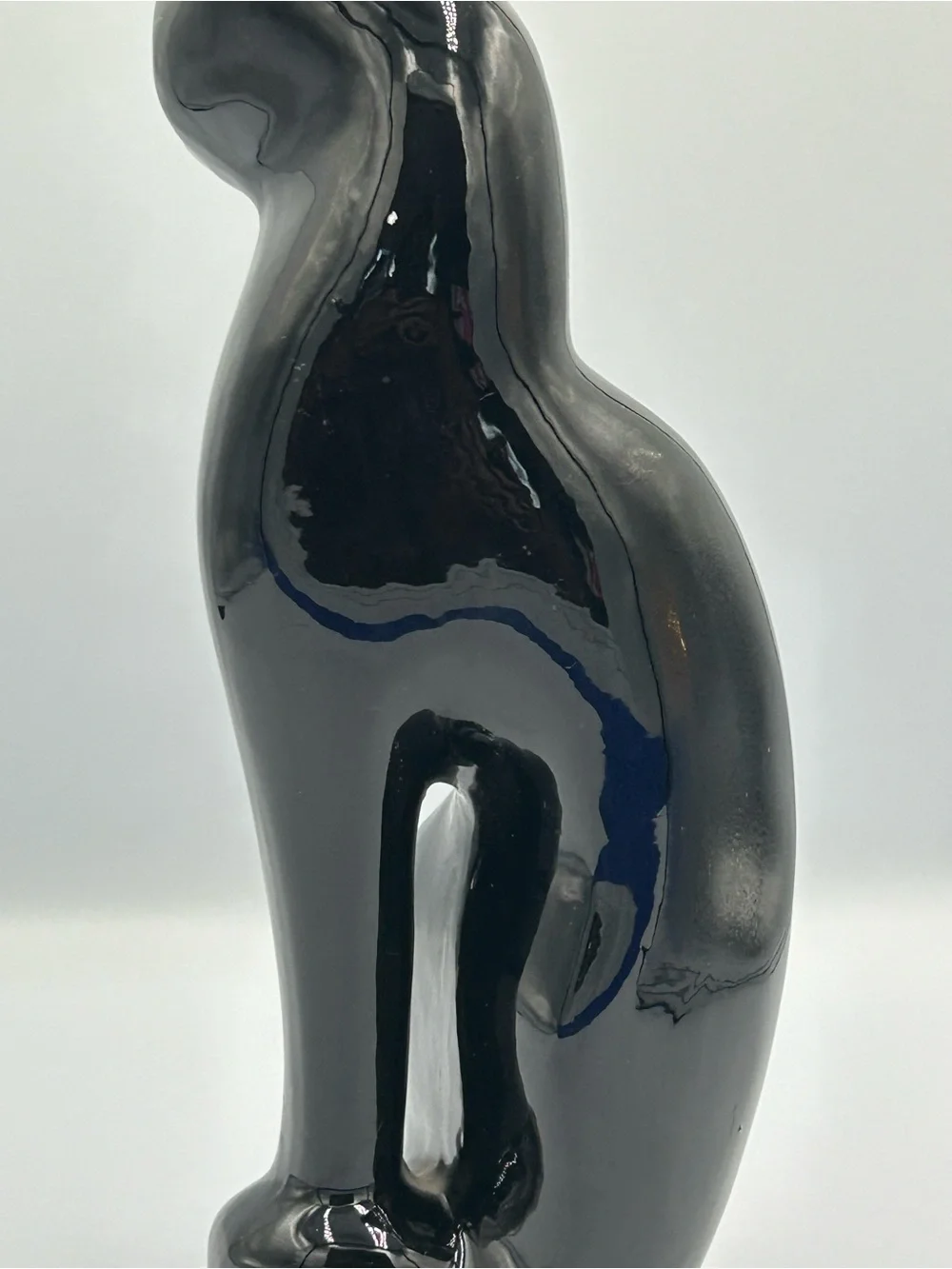 MCM Black Ceramic Cat Figurine with Green Eyes Mid Century Modern